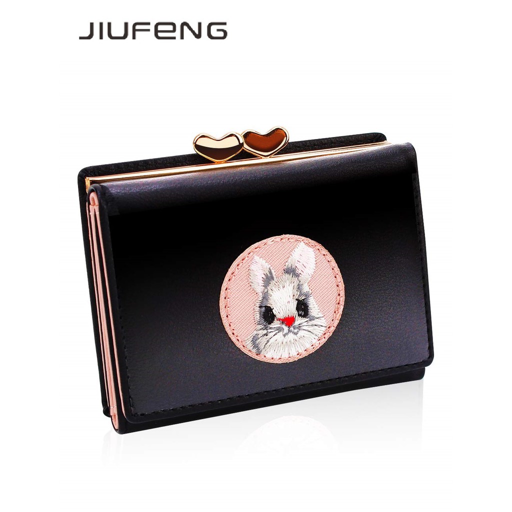 JIUFENG Dompet Pendek Wanita Dompet Serbaguna Hewan Bordir Billfold Pemegang Kartu Kredit