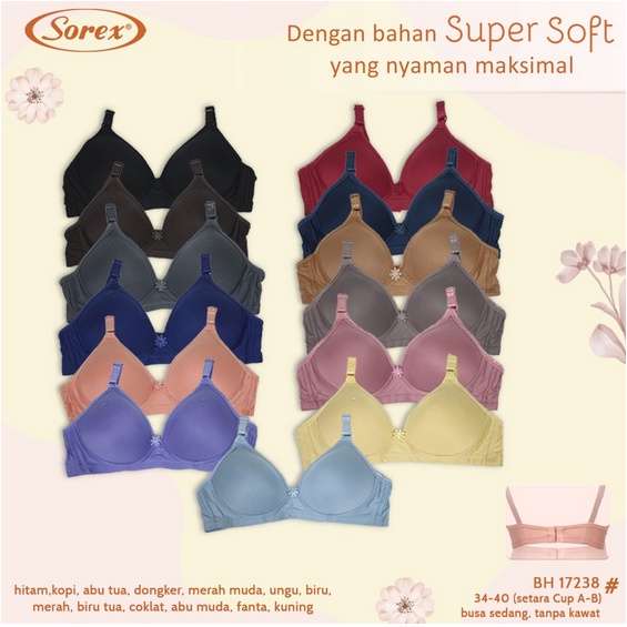 Sorex Bra Wanita - BH 17238 - Busa Cup A - B / Tanpa Kawat - Super Soft - Uk 34 - 40