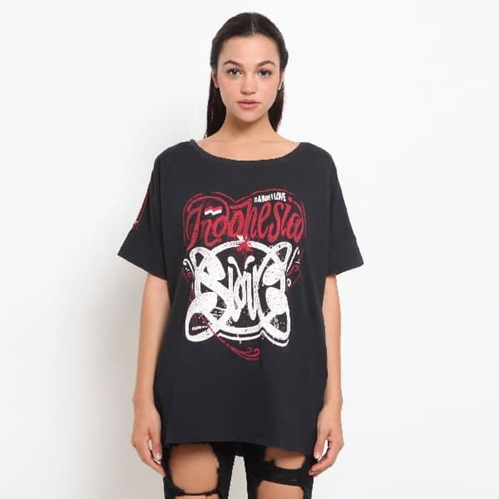 DAMN I LOVE INDONESIA KAOS WANITA SLANK LOVE INDO BLACK - Hitam, S