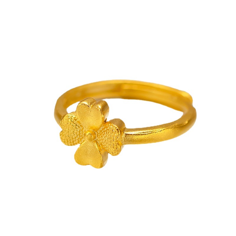 Cincin Desain Clover Lapis Emas Emas Asli Kadar 375Gaya Korea Untuk Wanita