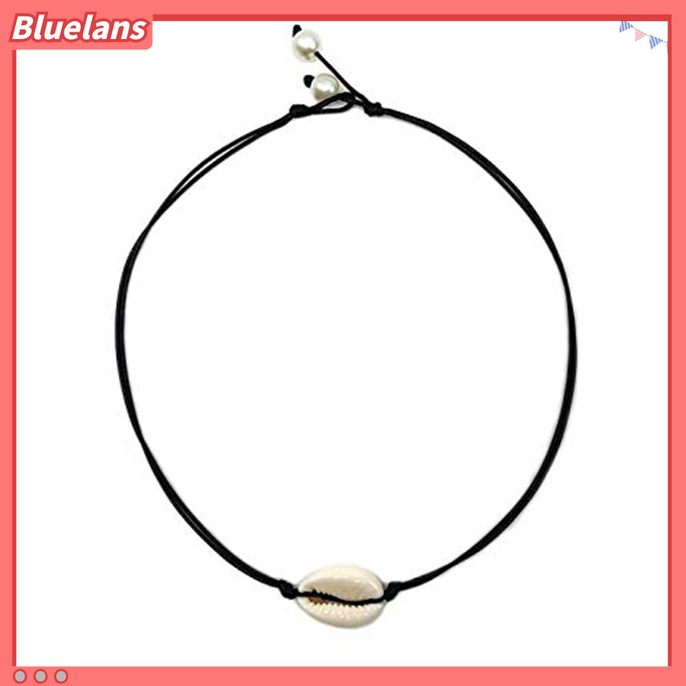 Kalung Choker Bahan Kulit Imitasi Aksen Mutiara Gaya Boho Hawaii Untuk Wanita