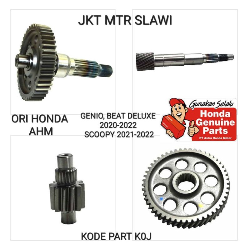 23430-K0J-N00 Gear gardan, gear pully komplit gear comp, gear cuonter shaft, gear counter, as pully, Genio KOJ, new beat deluxe K1A 2020-2022, scoopy new 2021-2022 K2F asli honda