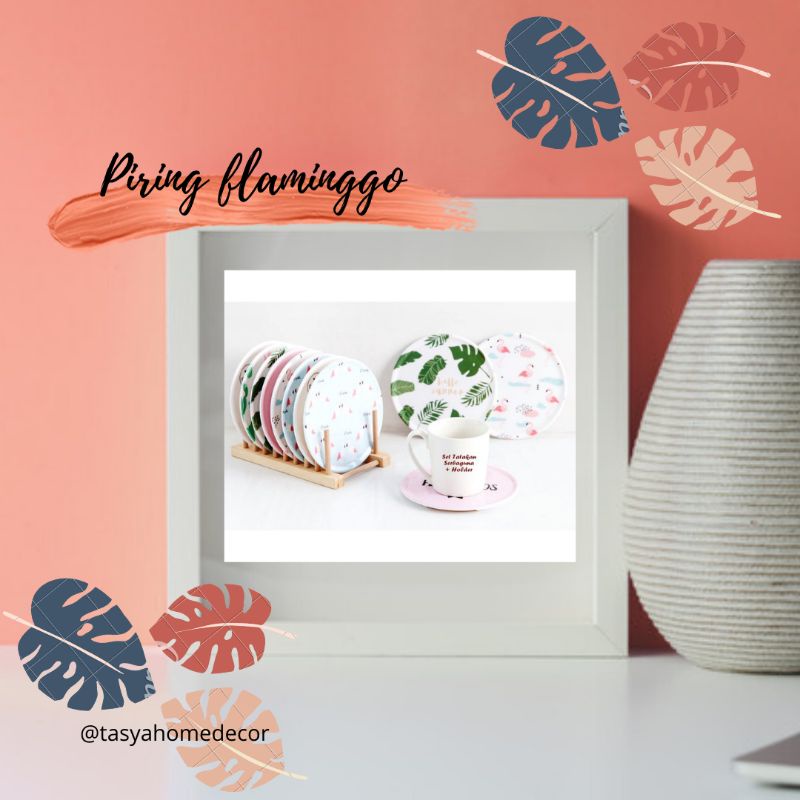 piring set holder flamingo