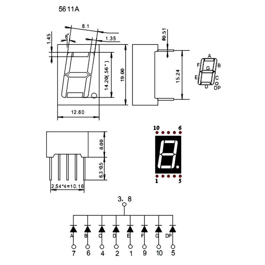 LED 7 Segment Segmen Common Anoda 0,56 inch 0,56&quot; 0.56 RED Display Merah 1 Digit