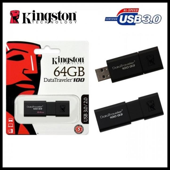Flashdisk Kingston 64Gb Usb 3.0 Dt100G3/64Gb Original Write Upto 100Mb
