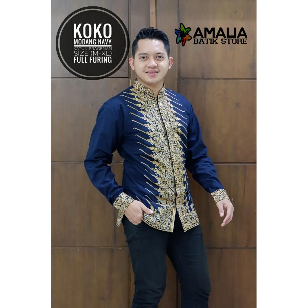 Koko Batik Modang Navy Amalia Kemeja Batik Pria Solo Lengan Panjang FULL FURING ATASAN MODERN Vijay GUMELAR PUSPO GAGAH SAWUNG SAE PERMATA BIRU UWER UNGU WIRATAMA GAVIN GUMILAR HARSHA HASTHA ARJASA AJOTROSATRU ABANG WULU GADING JANJI KAMULYAN  MEGO NOGO