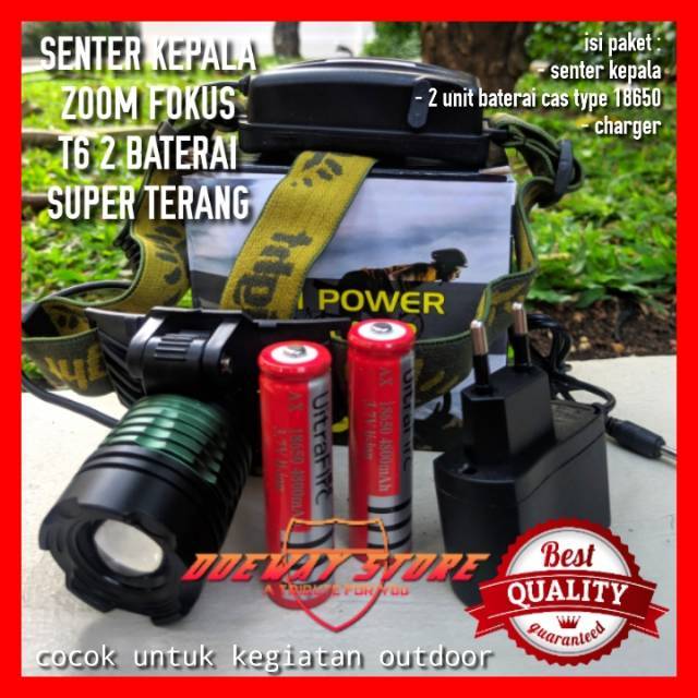 Senter Kepala T6 Zoom Fokus 2 Baterai Super Terang Shopee Indonesia