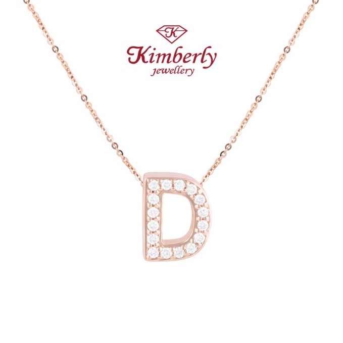 Liontin Berlian Inisial / Huruf D + Kalung Emas - Kimberly Jewellery