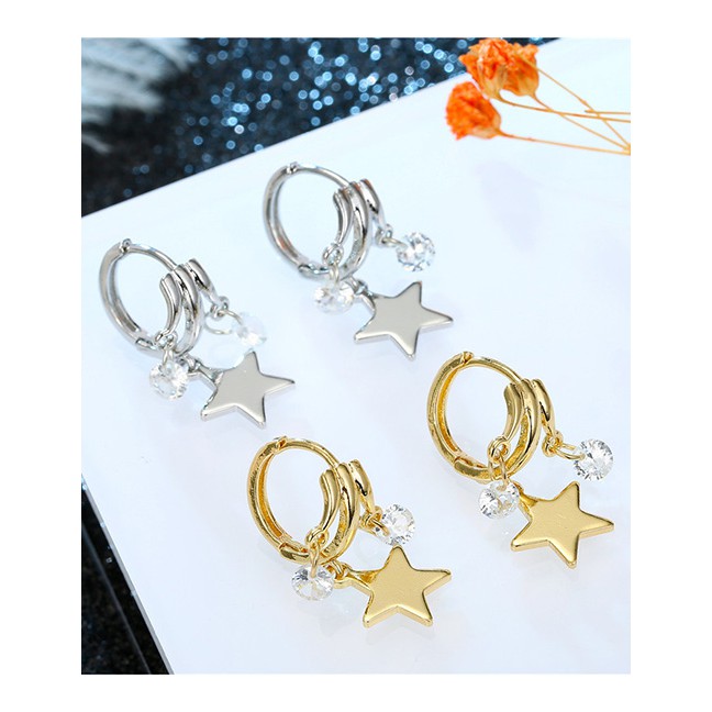 LRC Anting Tusuk Fashion Stars Geometric Inlay Zircon Earrings D46095