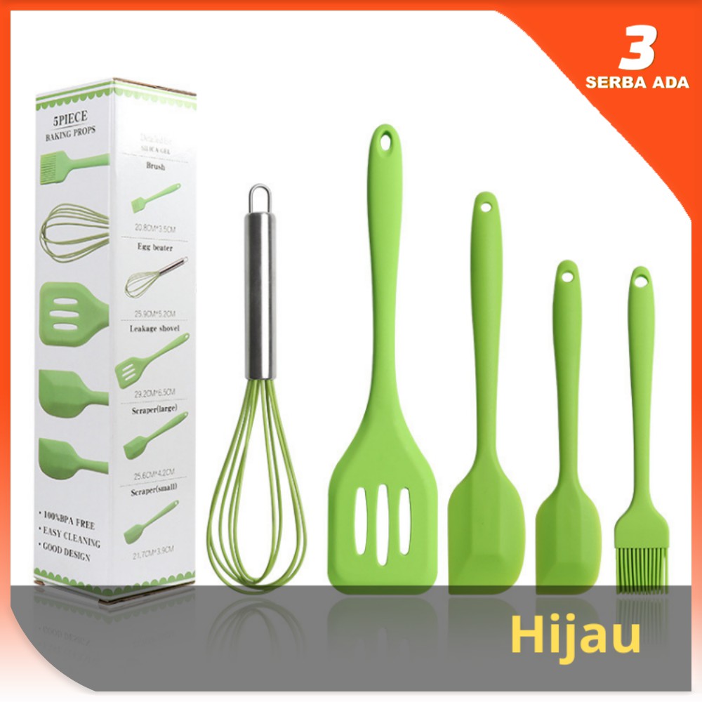 Spatula Set Alat Masak 5 In 1 Sutil Silikon Kocokan Spatula Silicon / Peralatan Masak Set