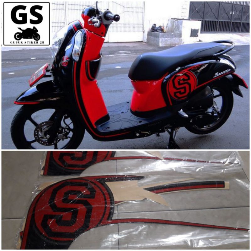 STRIPING STIKER LIS BODY MOTOR HONDA SCOOPY TAHUN 2015-2016 HITAM