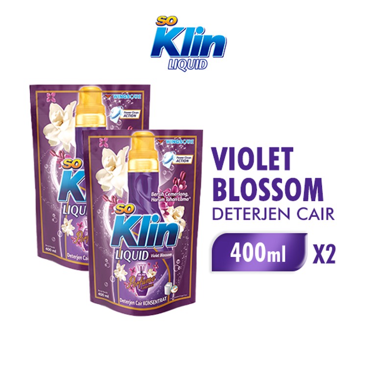 Soklin Deterjen Cair Violet Pouch 400 ml x2