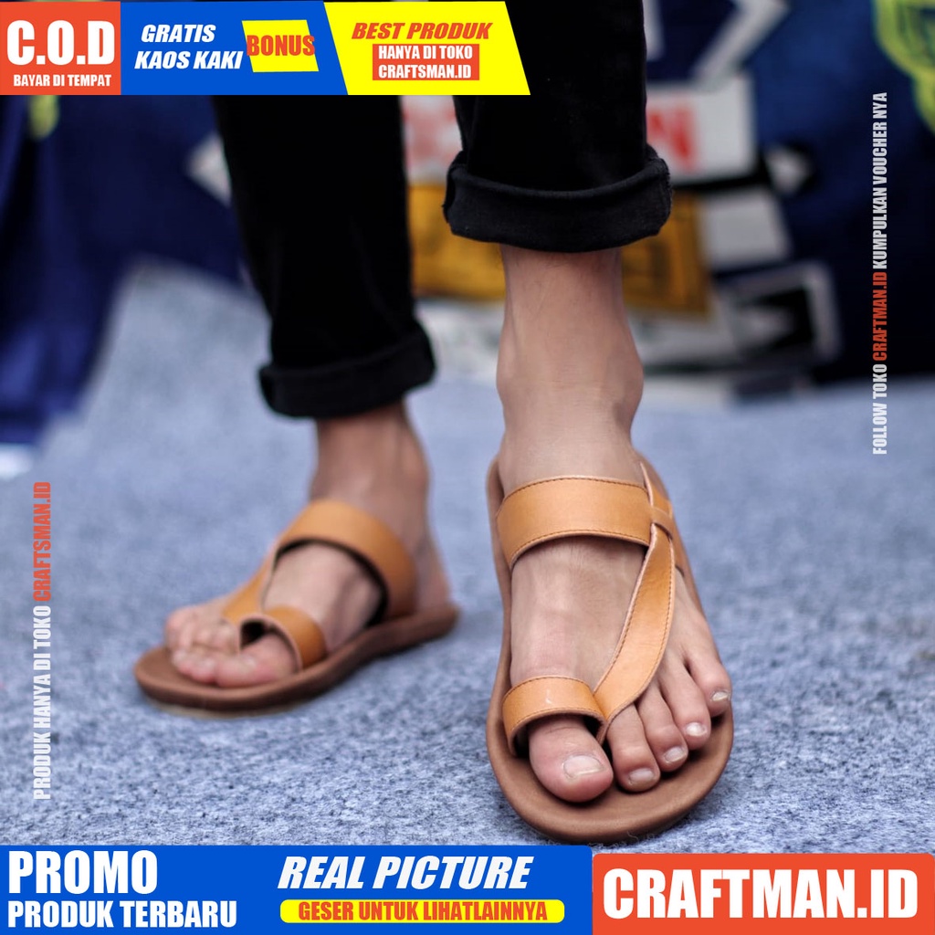 CRAFTS IMPLUSE SANDAL KULIT PRIA BLACK BROWN SENDAL CASUAL PRIA