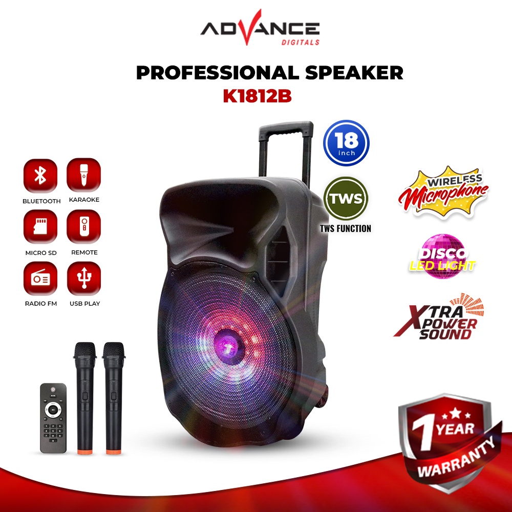 Advance K-1812B Speaker Salon AKtif Meeting Acara Portable Bluetooth Gratis 2 Mic Wireless