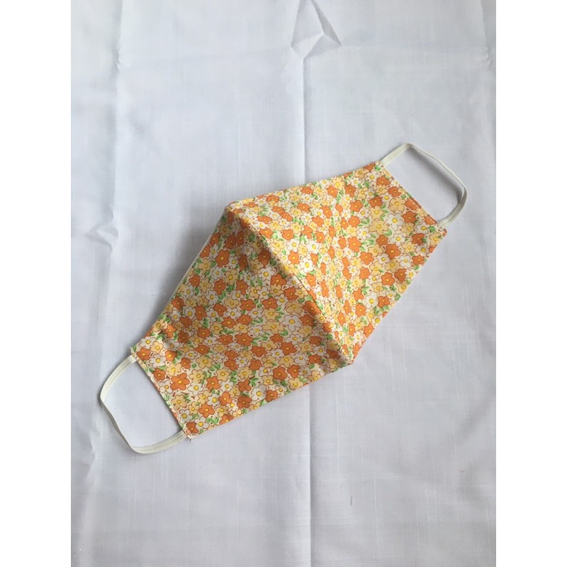 Masker kain katun 3ply motif bunga kuning