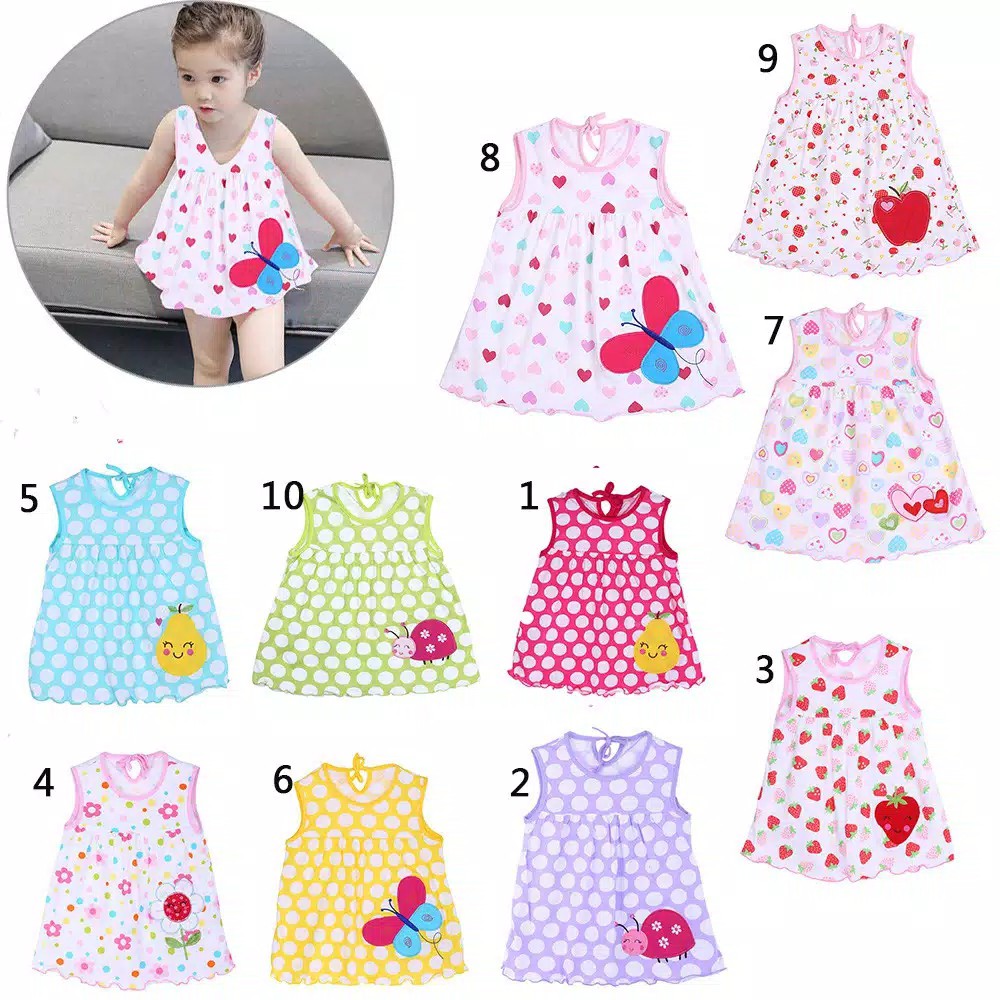 Baju tidur bayi perempuan baby girl dress pakaian daster anak import motif printing bordir