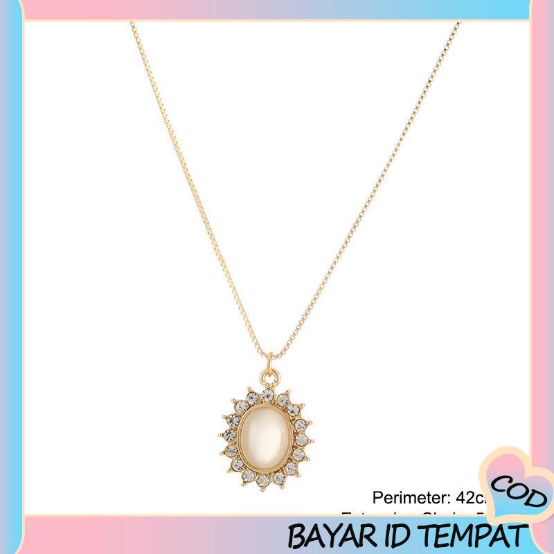 COD❤️ Retro Light Luxury Opal Kalung Wanita All-Match Hadiah Ulang Tahun Sederhana-A.one