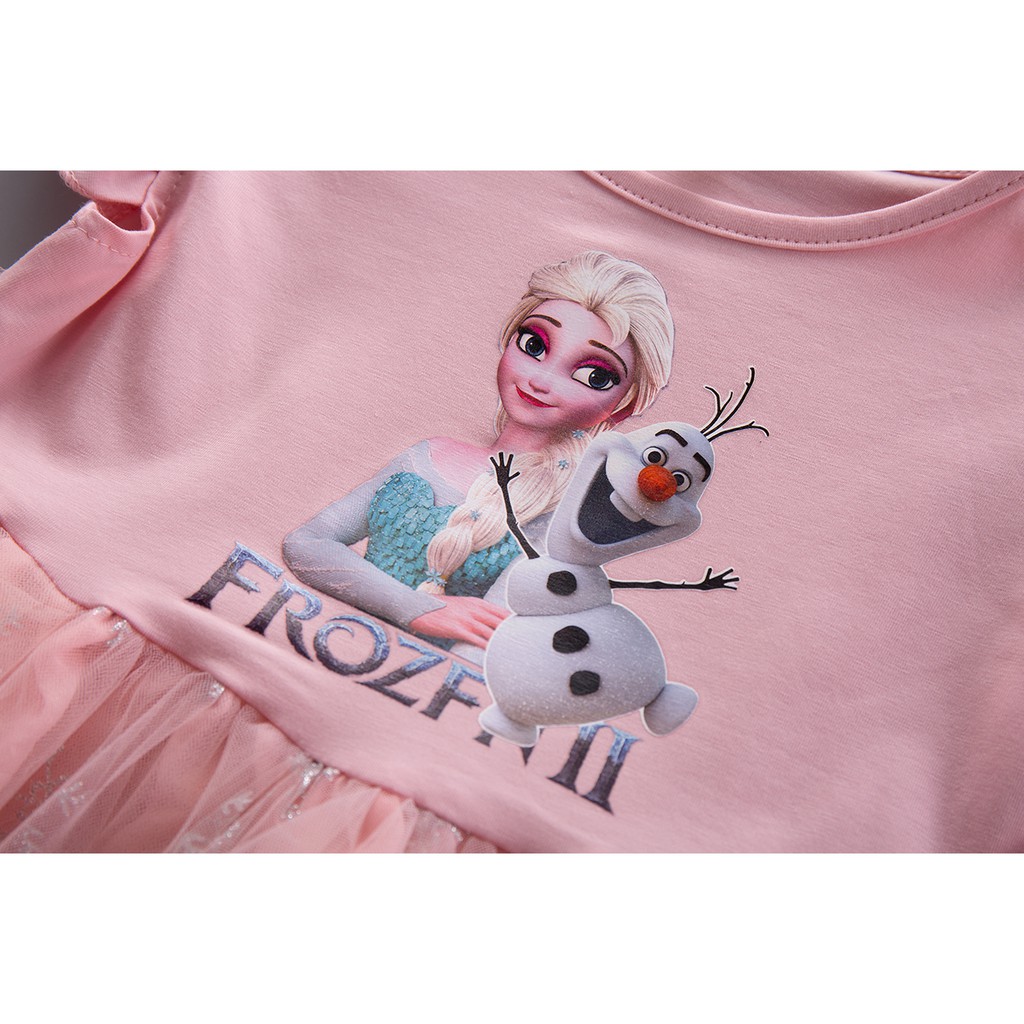 Dress princess perempuan frozen gaun anak cewek lengan pendek+rok kasa import ELSA OLAF SALJU-6