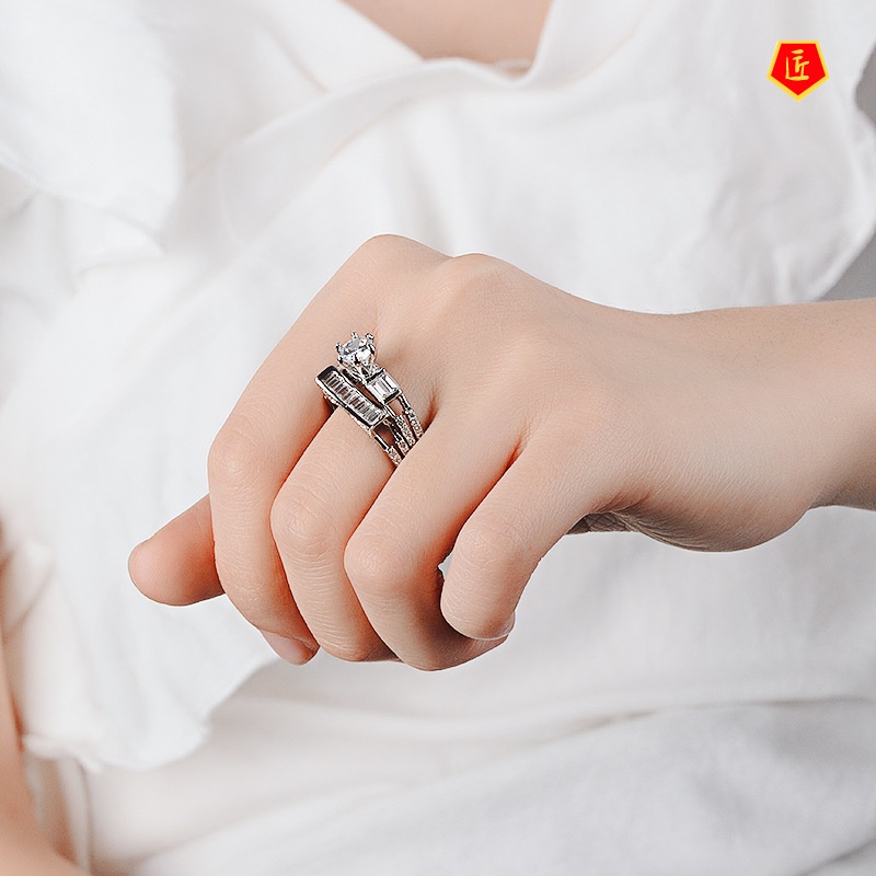 [Ready Stock]Creative Personality 925 Silver Diamond 2 Pieces Ring Set