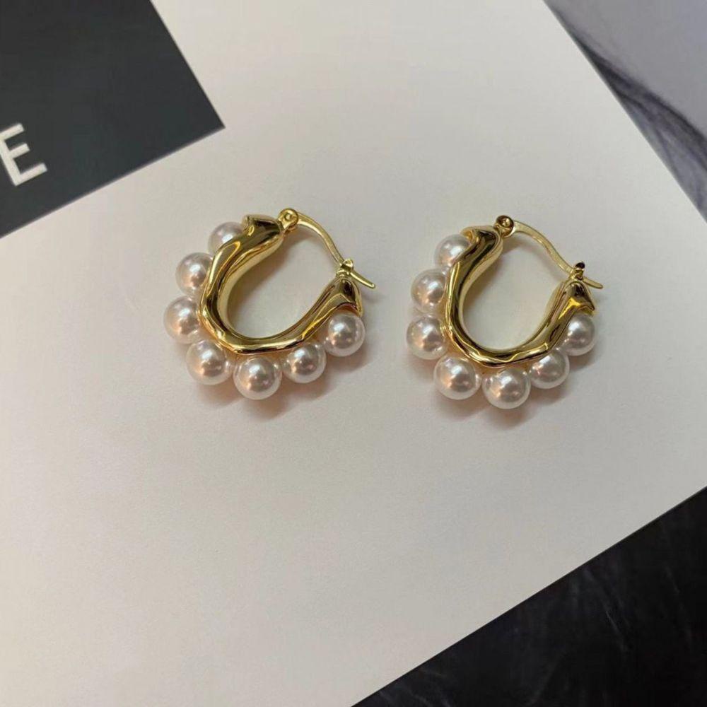 Needway Wanita Anting Niche Desain Vintage Gaya Perancis Mutiara Gadis Hadiah Berbentuk U Telinga Drop