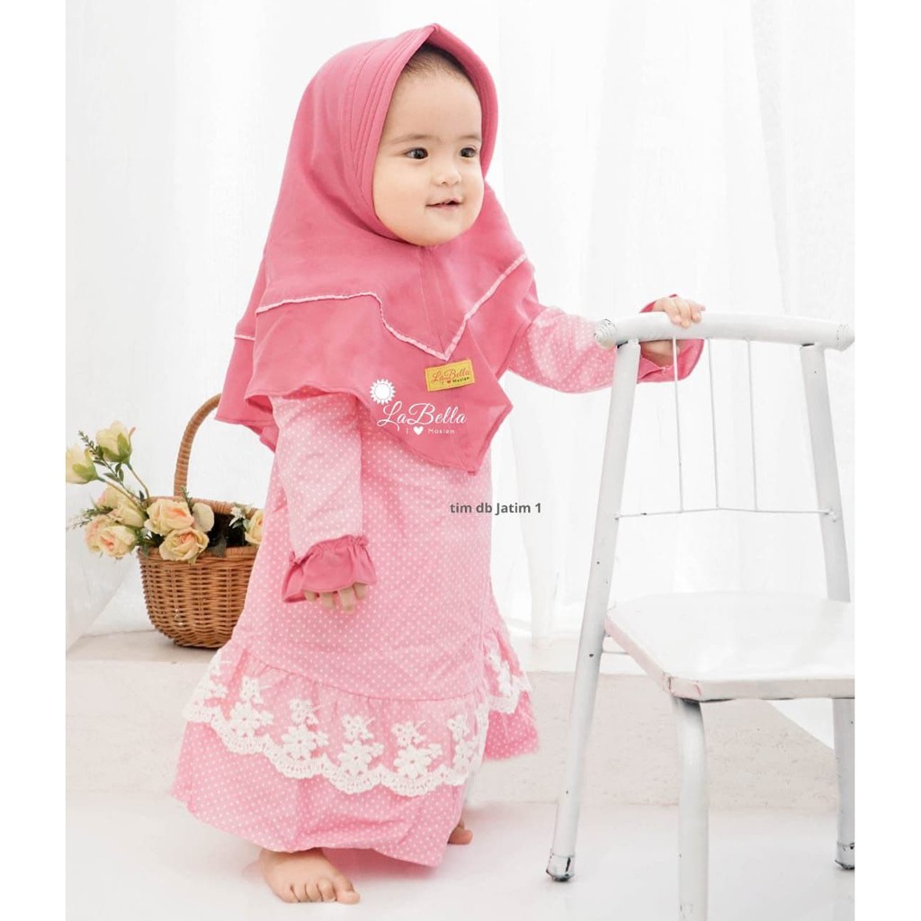 MURAH GAMIS BABY LABELLA KATUN JEPANG ORI RENDA BAJU MUSLIM BAYI / GAMIS BAYI POLKADOT PREMIUM LUCU