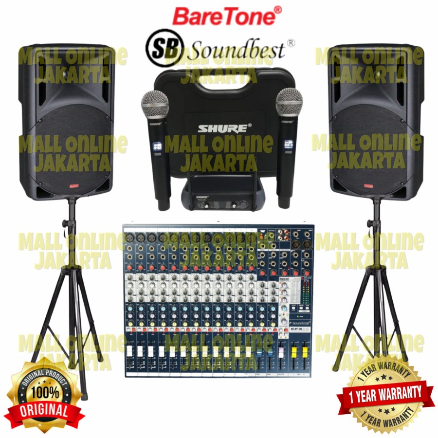 Paket sound system baretone 15 inch 15rae Mixer 12 channel soundcraft