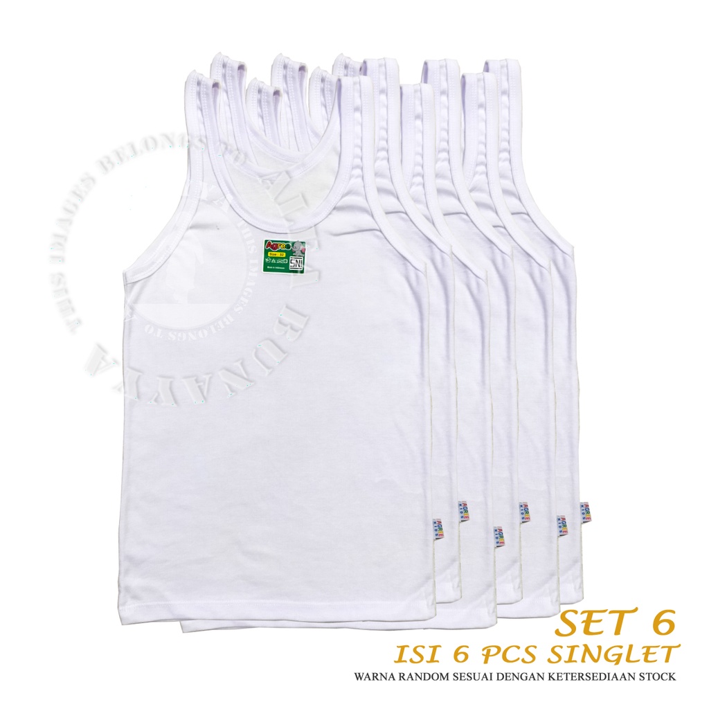 6 Singlet Anak AGREE PUTIH - POLOS - LIST POLOS Kaos Dalam Anak