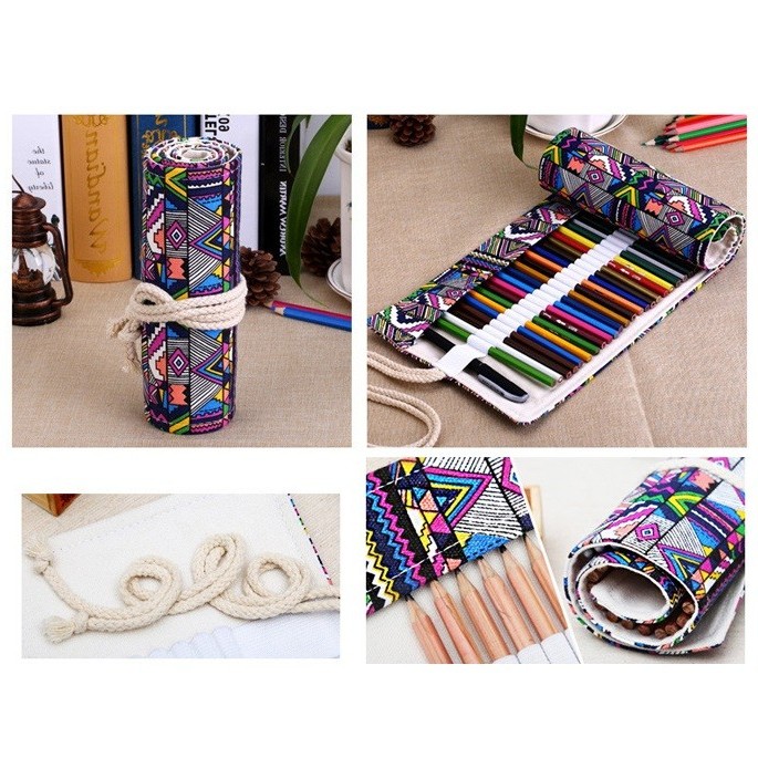 

Tempat Pensil Gulung Bohemian 48 Slot Tas Pensil Gulung Canvas (T)