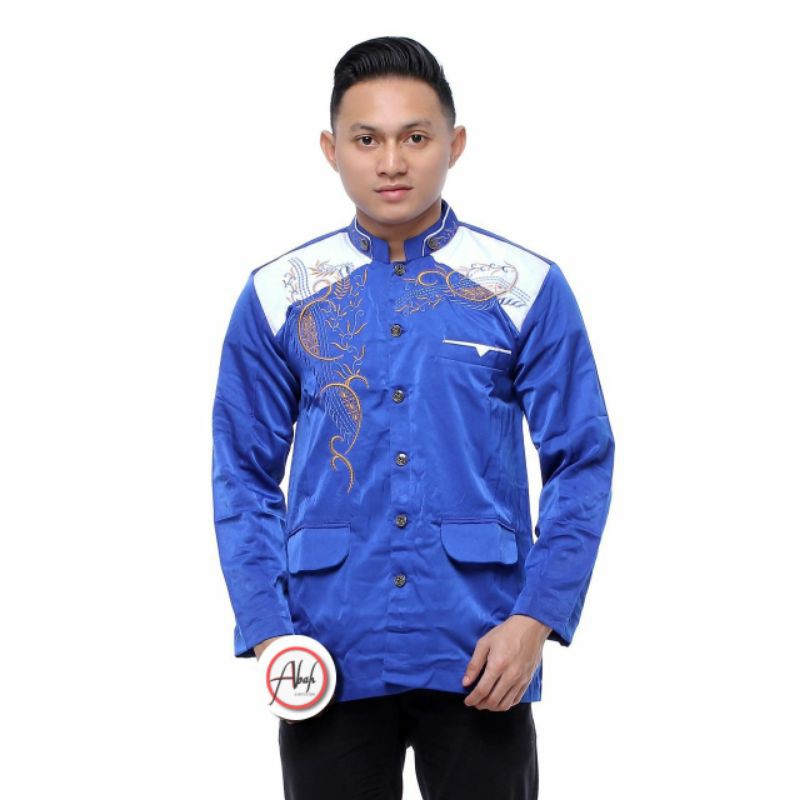 JAS KOKO PRIA DEWASA LENGAN PANJANG BORDIR UKURAN M WARNA BIRU TUA PUTIH NAVY BAJU KOKO REMAJA JASKO