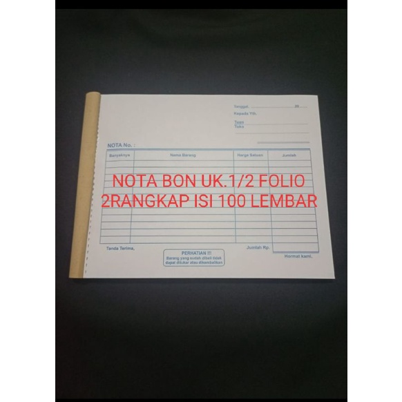 

BON JUALAN NOTA JUALAN NOTA PESANAN BON PESANAN NOTA BON FAKTUR JUALAN PESANAN UK.1/2 FOLIO