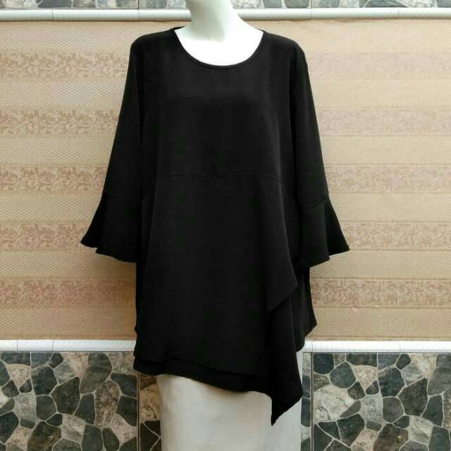 BLOUSE BAJU WANITA UKURAN JUMBO,BIG SIZE,BAJU UKURAN BESAR 2L,3L,4L HITAM
