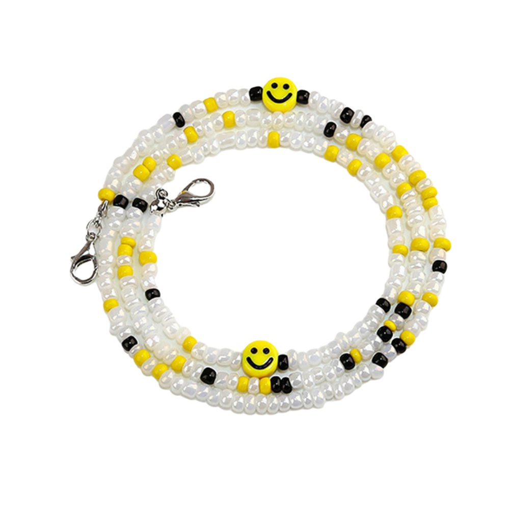 Color smiley face mask rope anti-drop color chain rice beads glasses chain mask extension belt anti-lost necklace -OW-