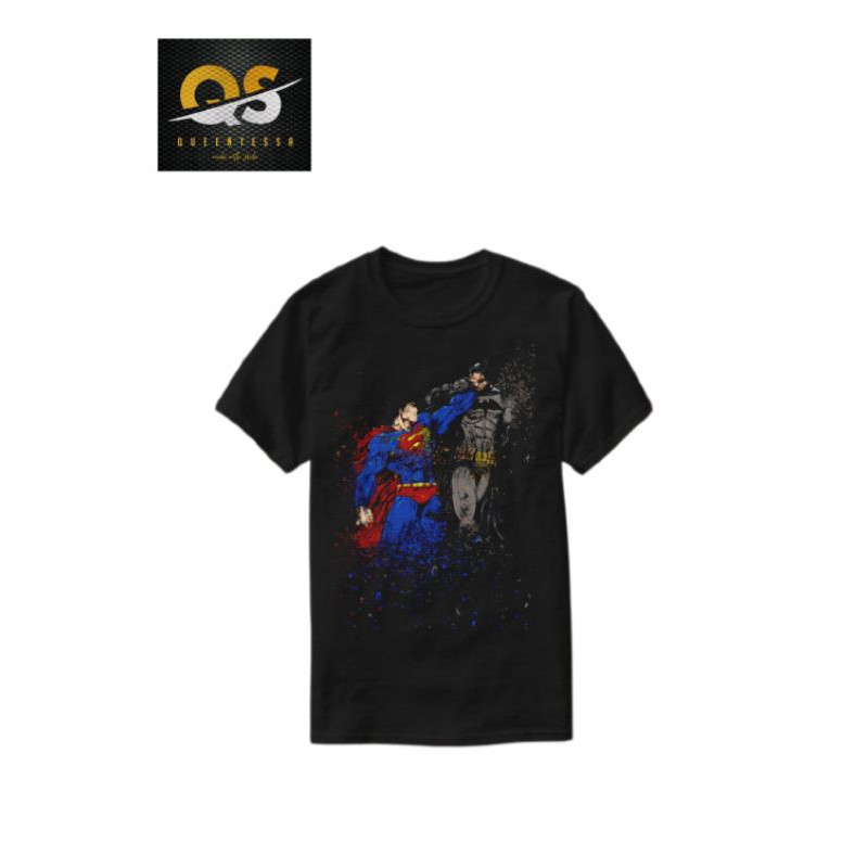 Kaos Distro DC COMIC - SUPERMAN VS BATMAN BRUSH EFFECT  Baju Band Logo Hitam Dewasa Pria Wanita tee