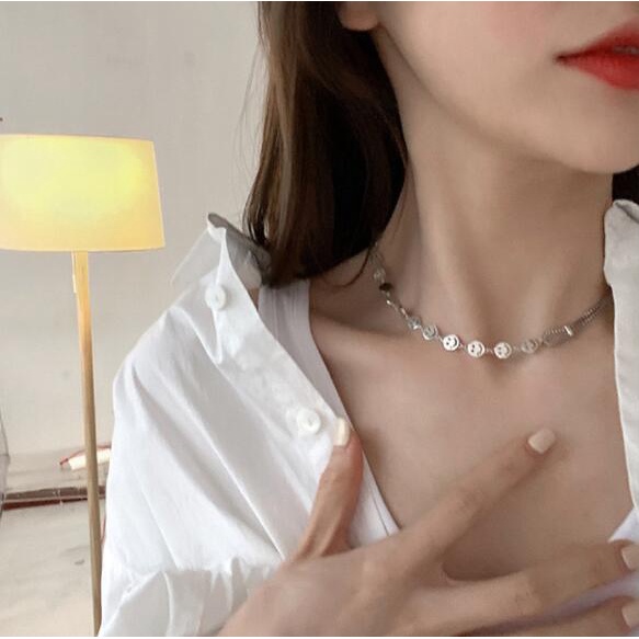 Kalung Rantai Bahan Stainless Steel Warna Silver Gaya Korea Untuk Unisex