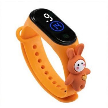 Jam Tangan Digital Elektronik Tahan Air Led Rubber IP67 Motif Kartun Anak Laki-laki Perempuan Pria Wanita Couple Dewasa Semua Umur Gelang JF061 JA006-ORANGE BUNNY