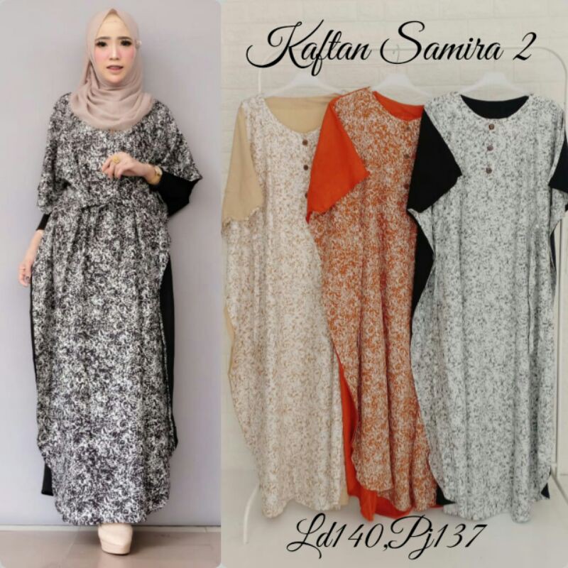 Kaftan Samira 2 Katun Rayon Adem Tebal Warna Hitam Cream Merah Putih Super Jumbo Baju Adem Harian