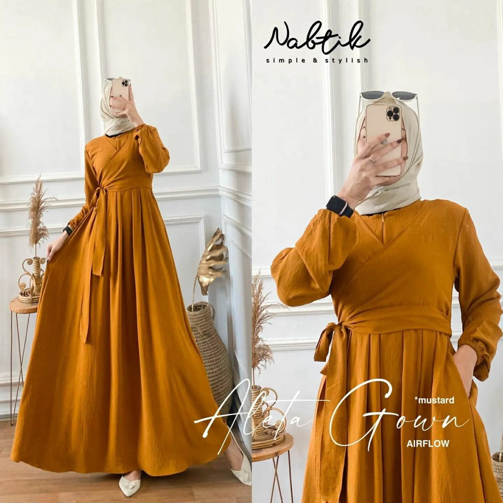 Aleta Gown Gamis Katun Crinkle  POLOS LD 110- Gamis Wanita Busui Friendly