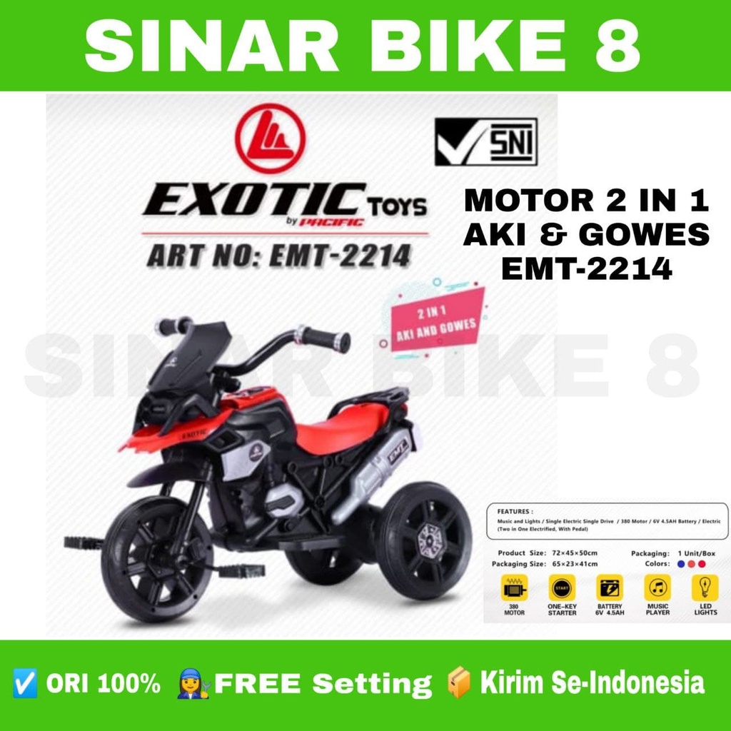 Motoran Aki EXOTIC Tricycle EMT 2214, 2 in 1 Model Terbaru Bisa Digowes