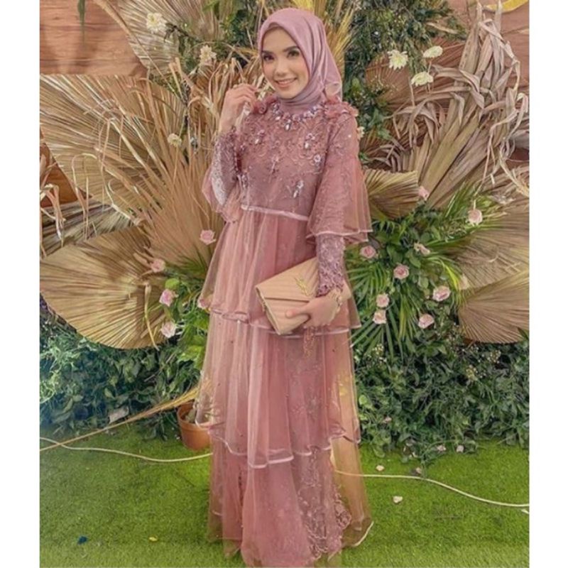 gamis remaja modern simple elegan gamis brokat terbaru 2021 ld 110 xl tile 3 layer murah