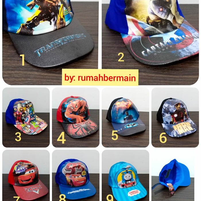 Topi Anak Laki Karakter Tayo Spiderman Thomas Cars Transformer Cowok
