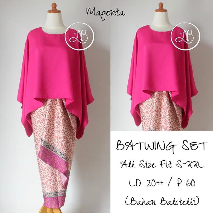 Setelan Kebaya Kutu Baru Batwing / Kebaya Kalong JUMBO Pink