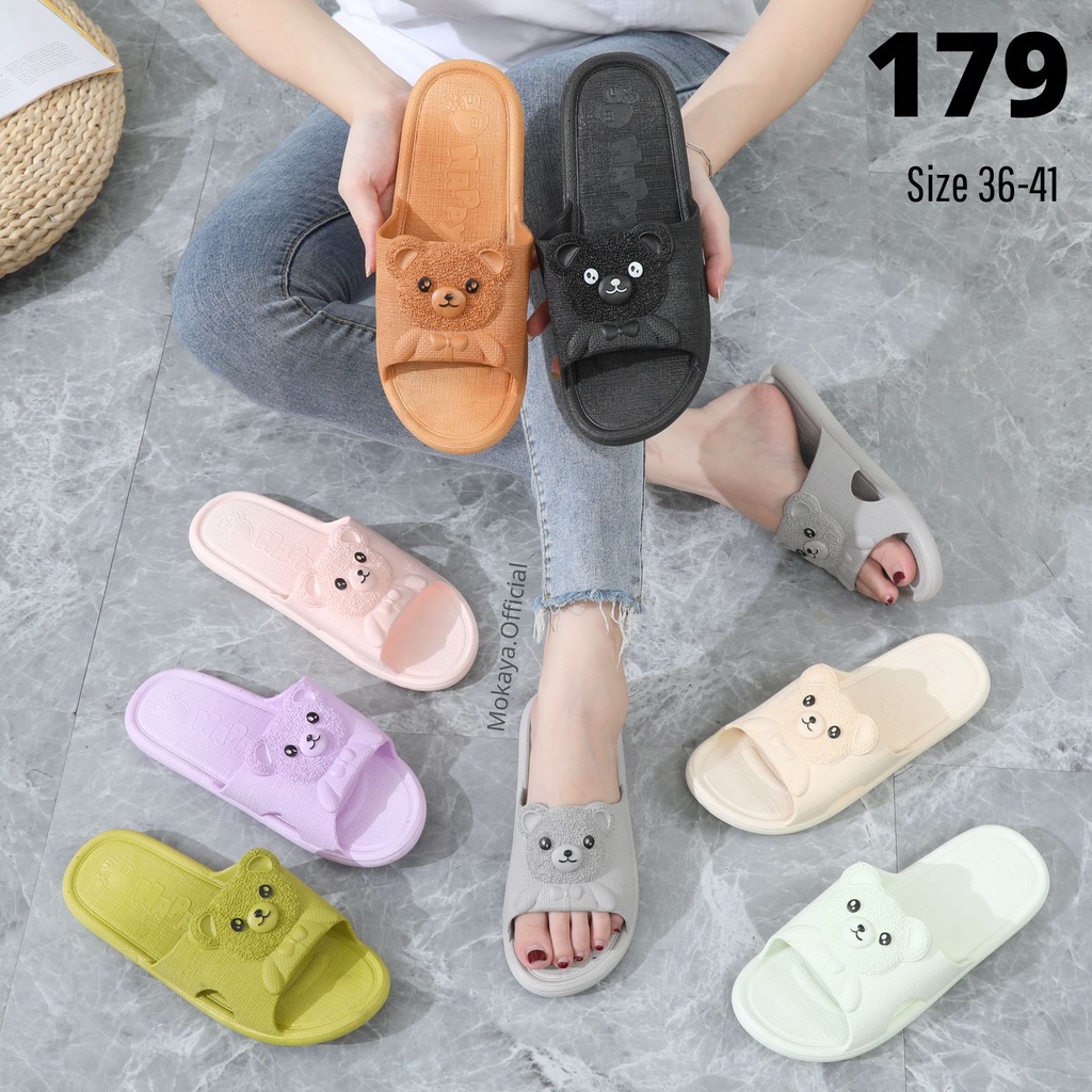 Sandal Slop Rumah Jelly Wanita &amp; Anak Cewek Ban Motif Bear Timbul Sama Warna Super Cute Lucu Cantik Gemesin Import Mokaya / Size 30-41 (179-D/179)