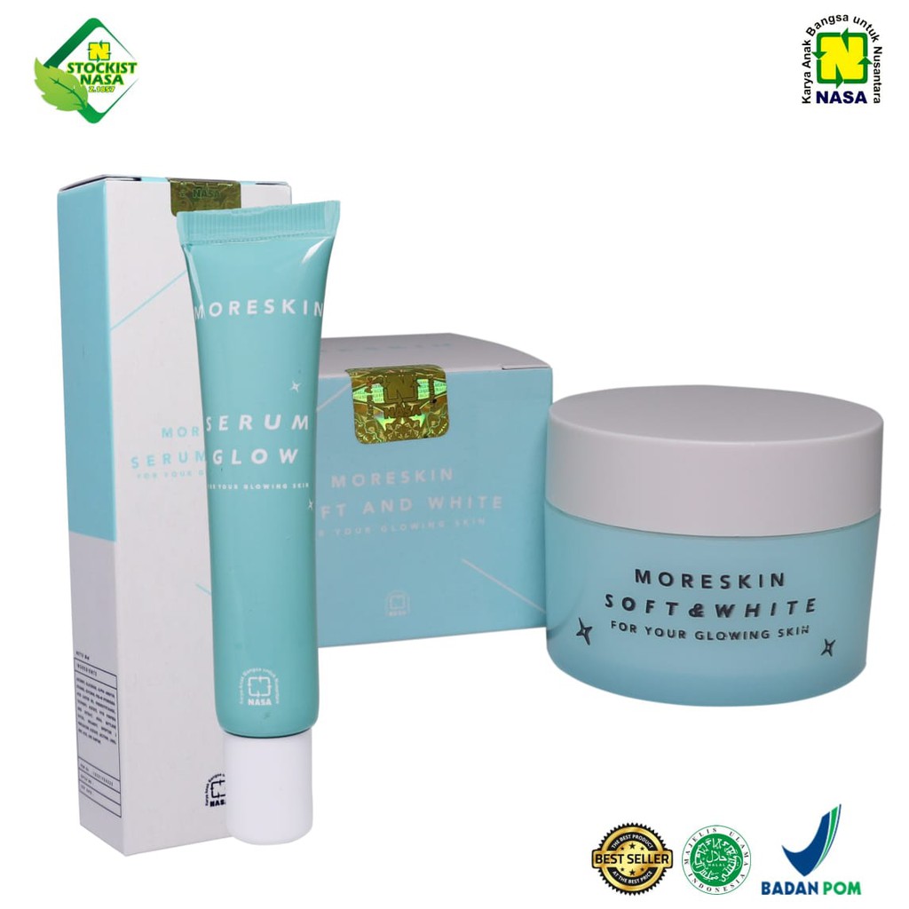 COD/PAKET GLOWING BPOM BERKILAU MORESKIN/SOFT AND WHITE DAN MORESKIN SERUM GLOW/ORIGINAL NASA
