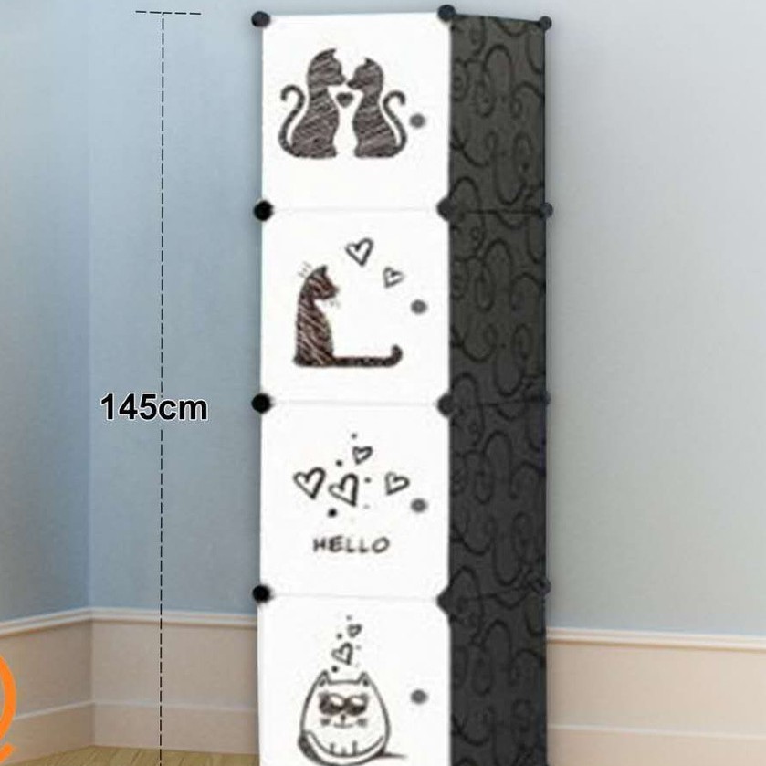 Lemari Pakaian Rak Serbaguna Susun Plastik Lemari Baju Rak Buku Toys 4 Pintu kotak