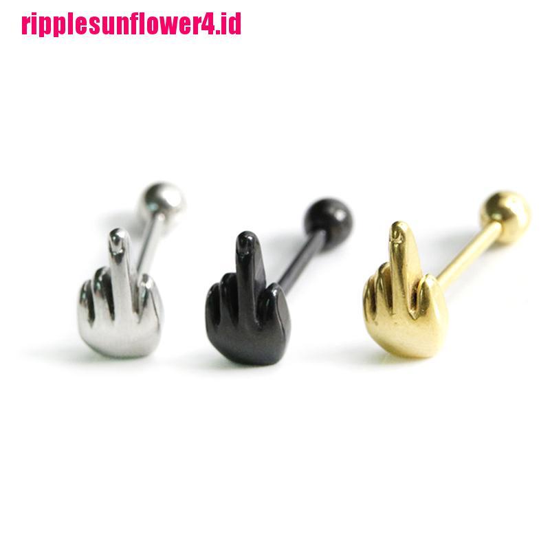 Cincin Tindik Lidah Bentuk Barbel Bahan Stainless Steel Gaya Punk