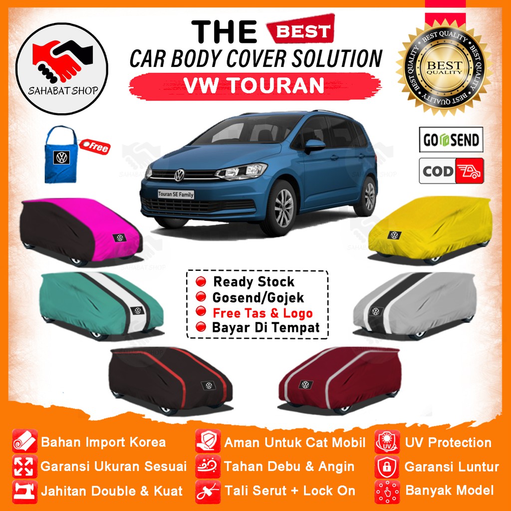 Sarung Body Cover Mobil Touran / Sarung Penutup VW Touran Outdoor / Selimut Tutup Selimut Mantol Pelindung Jas Terpal Pembungkus Kerudung Kelambu Kerodong Tutupan Bungkus Mobil Volkswagen Touran Waterproof Anti Air Model Orange