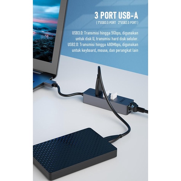 ROBOT HEA100 USB 3.0 2.0 Hub Ethernet Adapter USB 3.0 to RJ45 LAN