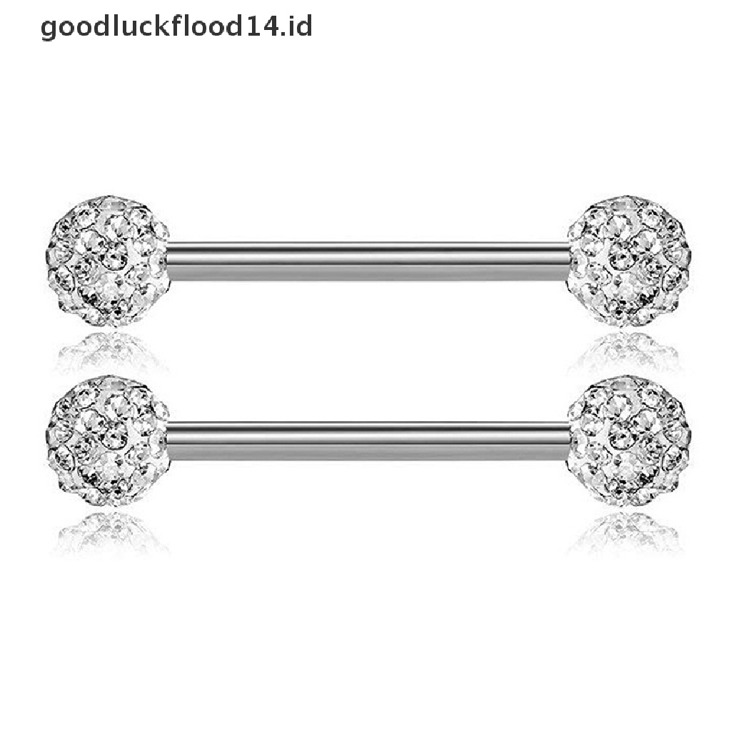 [OOID] 16Pcs/Set Bar Ring Stainless Steel Crystal Nipple Rings Body Piercing Jewelry ID