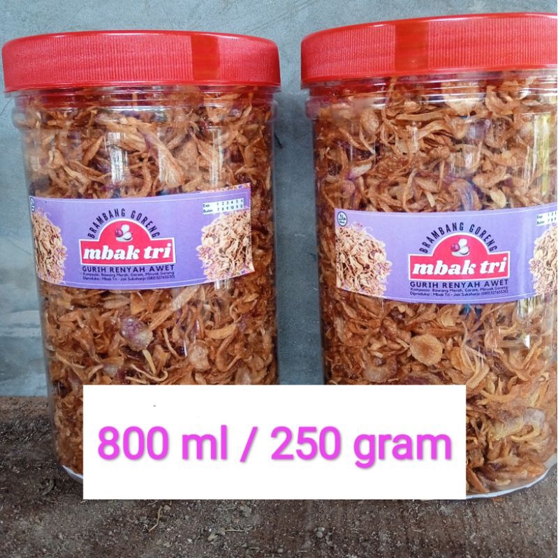 

Brambang Goreng Mbak Tri Halal Renyah Non Pengawet 300ml 50gram / 800ml 250 gr