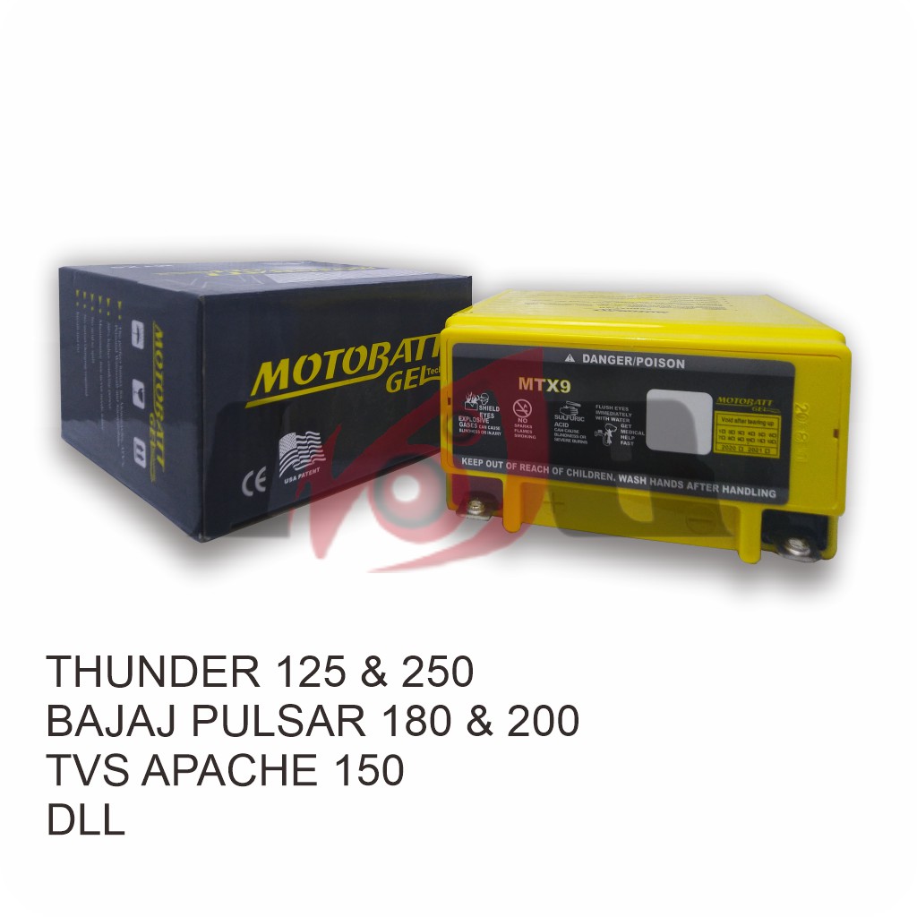 Accu Motobatt Gel MTX9 YB9-B 9Ah Aki Thunder 125 250 Pulsar Apache